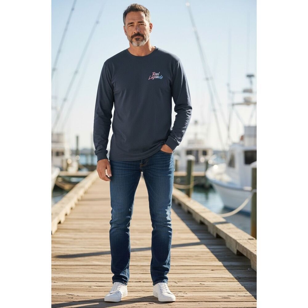 Reel Legends Fishing Shirt Patriotic Marlin Graphic Long Sleeve Mens Large